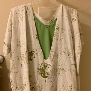 OOAK Artist-Created Organic Cotton Oversized Tunic with Pressed Leaf Prints, XXL